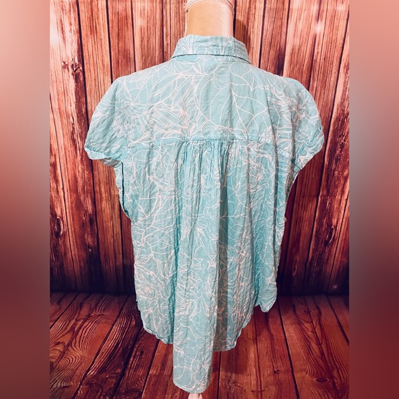 Women’s 0X Blouse ANA Button Down Short Sleeves Floral Crushed Texture Soft - Picture 6 of 11